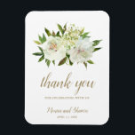 Elegant Blommigt White Ivory Guld bröllopsförmån Magnet<br><div class="desc">Bröllopet med elegantens blommigt föredrar magnet med vattenfärgade färgade blommor i neutralt av elfenben,  vitt och champagne tillsammans med lite grönt. "Tack för att du firar med oss" i ett guld-färgskript tillsammans med namn och datum. Dessa sofistikerade bröllopsmagneter gör användbara bröllopsfavörer och är underbara för vår eller sommar bröllop.</div>