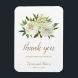 Elegant Blommigt White Ivory Guld bröllopsförmån Magnet<br><div class="desc">Bröllopet med elegantens blommigt föredrar magnet med vattenfärgade färgade blommor i neutralt av elfenben,  vitt och champagne tillsammans med lite grönt. "Tack för att du firar med oss" i ett guld-färgskript tillsammans med namn och datum. Dessa sofistikerade bröllopsmagneter gör användbara bröllopsfavörer och är underbara för vår eller sommar bröllop.</div>