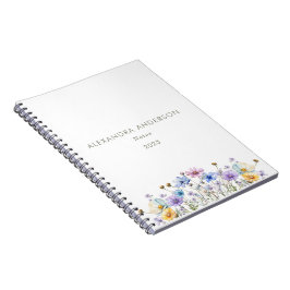 Elegant Blommigt Wildblommor Watercolor Anteckningsbok