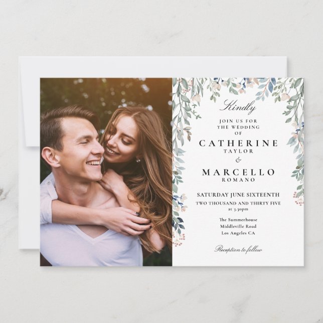 Elegant Blommigt WildblomPhoto Bröllop Inbjudningar (Framsida)