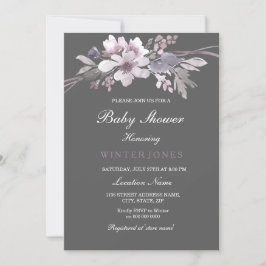 Elegant Blommigt Winter Grått Baby Shower Inbjudan