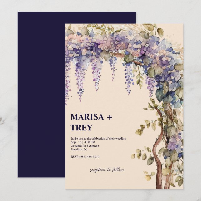Elegant Blommigt Wisteria Canopy Bröllop Inbjudningar (Fram/baksida)