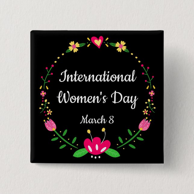Elegant Blommigt Womens Day Pinback Knapp (Framsida)