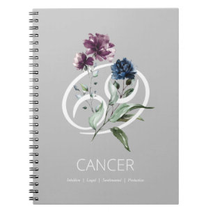 Elegant Blommigt Zodiac Stjärntecken Cancer Anteckningsbok