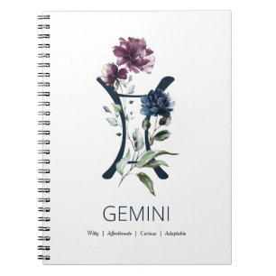 Elegant Blommigt Zodiac Stjärntecken Gemini Anteckningsbok