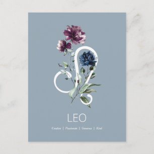 Elegant Blommigt Zodiac Stjärntecken Leo Vykort