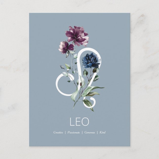 Elegant Blommigt Zodiac Stjärntecken Leo Vykort (Framsida)