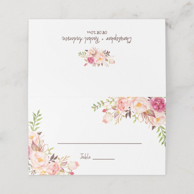 Elegant  Blommigtar Bröllop Escort Foldat Ställe Placeringskort (Utvändigt utvikt)