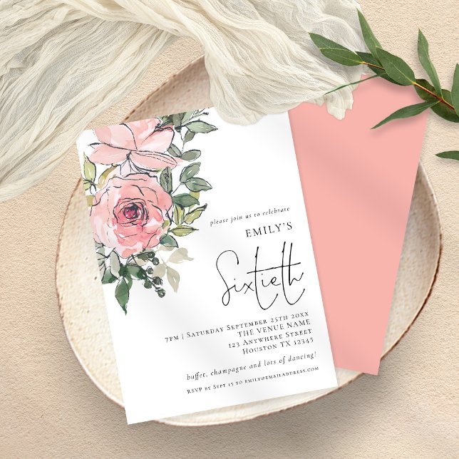 Elegant Blommigtar för  Rosa Sextionde Födelsedags Inbjudningar (Skapare uppladdad)