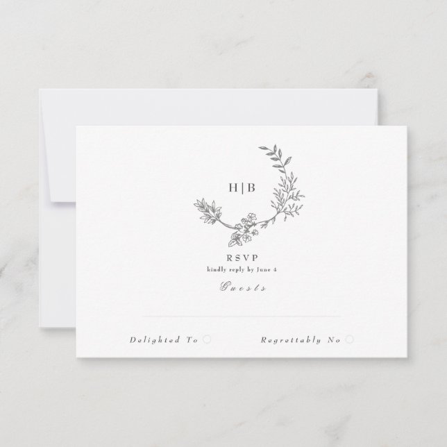 Elegant Blommigtar vid utandning | Dubbla Monogram OSA Kort (Framsida)