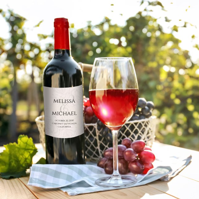 Elegant  Blommigten Bröllop Anpassningsbar Vinflaska Etikett (Blush floral elegant greenery calligraphy ampersand wine bottle label.)