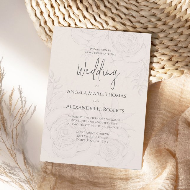 Elegant  Blommigten Bröllop Inbjudningar (Elegant classic wedding blush floral background, editable background color.)
