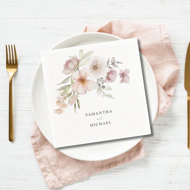 Elegant Blommigten för  Rosa i Bröllop Pappersservett (Skapare uppladdad)