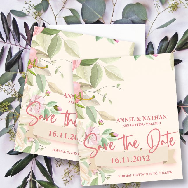 Elegant Blommigten för  Rosa i Bröllop spara datum (Elegant Blush Pink Floral Wedding Save the Date Invitation)