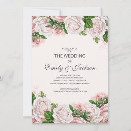 Elegant Blommigten för  Rosa i Ro Bröllop Inbjudningar