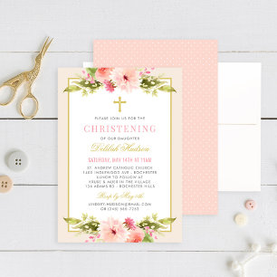 Elegant  Blommigten Guld Flicka Christening Inbjudningar