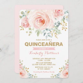 Elegant  Blommigten Guld Greenery Quinceañera Inbjudningar