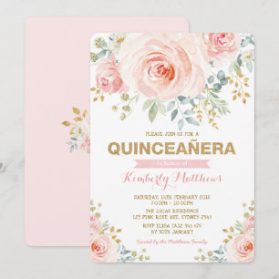 Elegant Blommigten Guld Greenery Quinceañera Inbjudningar