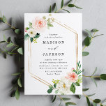 Elegant  Blommigten Guld Ram Bröllop Inbjudningar<br><div class="desc">Elegant vår blommigt bröllopsinbjudan med information om namn och bröllop som är framtagen med faux guld foil geometriska accents,   vattenfärgblommor och lush grönt löv. Ett modernt val som är perfekt för vår och sommar-bröllop.</div>