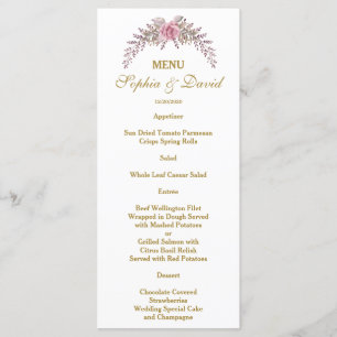 Elegant  Blommigten Guld Ram Bröllop Menu Meny