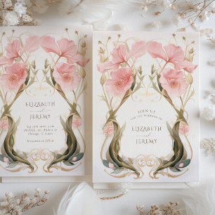 Elegant Blommigten och Rosan Art nouveau Bröllop Inbjudningar