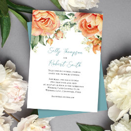 Elegant Blommigten Vattenfärg Peach Blue Bröllop Inbjudningar