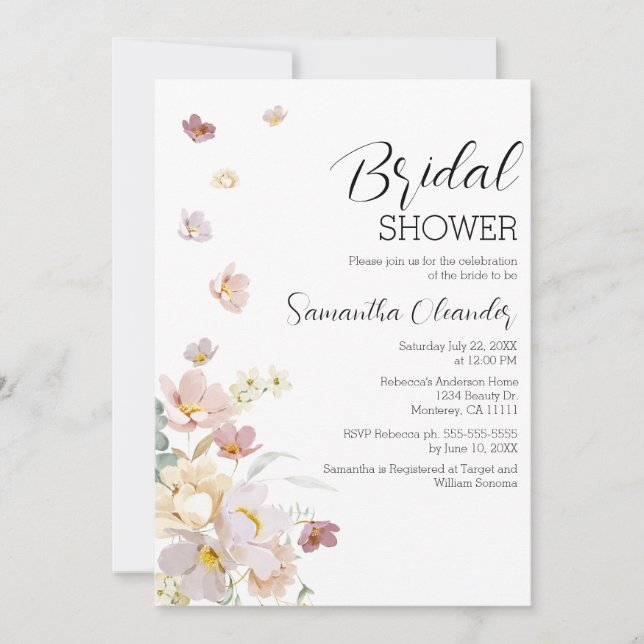 Elegant Blommigts Wildblommor Möhippa Inbjudningar (Framsida)