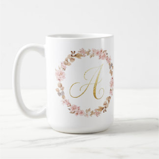 Elegant blommonogram bokstav A keramisk kaffemugg