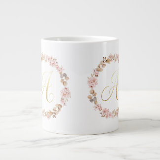 Elegant blommonogram bokstav A keramisk kaffemugg Jumbo Mugg