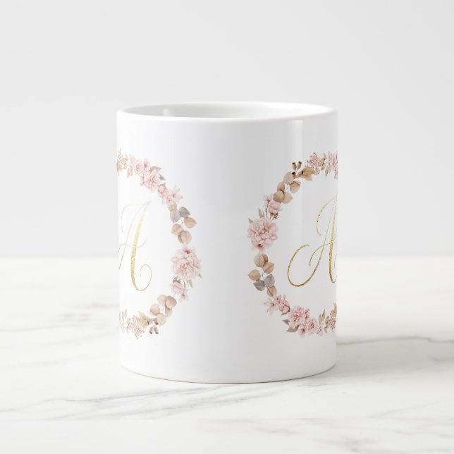 Elegant blommonogram bokstav A keramisk kaffemugg Jumbo Mugg (Framsidan)