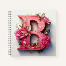 Elegant blommonogram bokstav B rosa ros spiral 