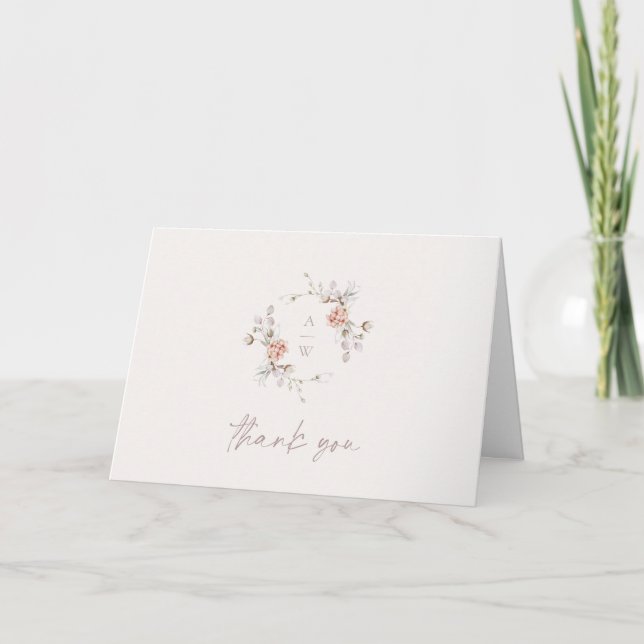 Elegant blommonogram bröllop tackkort (Framsida)