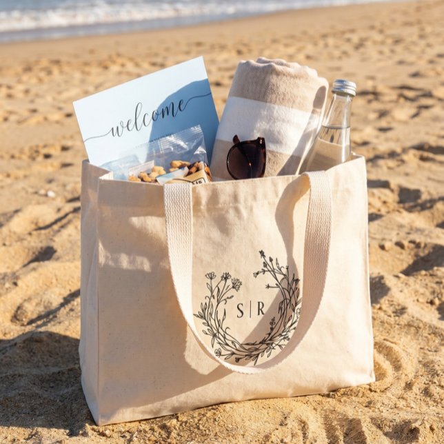 Elegant blommonogram bröllop välkomstgäst jumbo tygkasse (Skapare uppladdad)