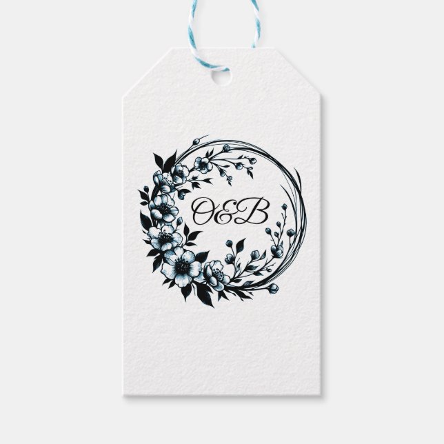 Elegant blommonogram bröllopsgåva etikett (Framsidan)
