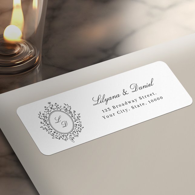 Elegant blommonogram Klassisk returadress Etikett (Elegant Floral Monogram Classic Return Address Label)
