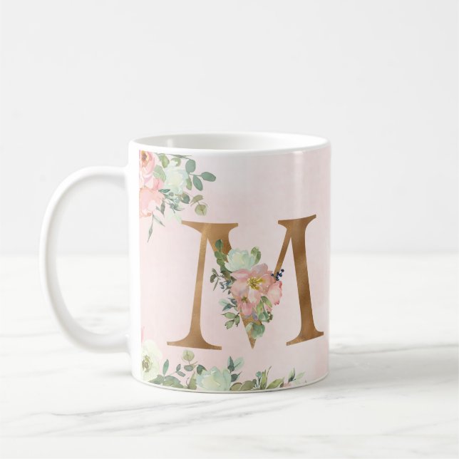 Elegant blommonogram "M" - Klassisk mugg, 325 ml Kaffemugg (Vänster)