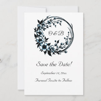 Elegant blommonogram Rädda datum-kort Spara Datumet