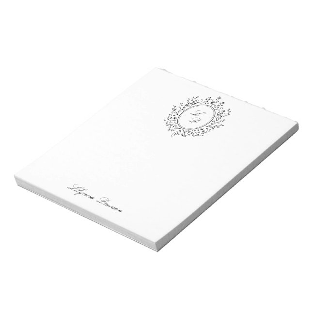 Elegant blommonogram vintage brevpapper anteckningsblock (Roterad)