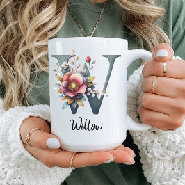 Elegant blommonogrammug, födelsedagspresent till m kaffemugg