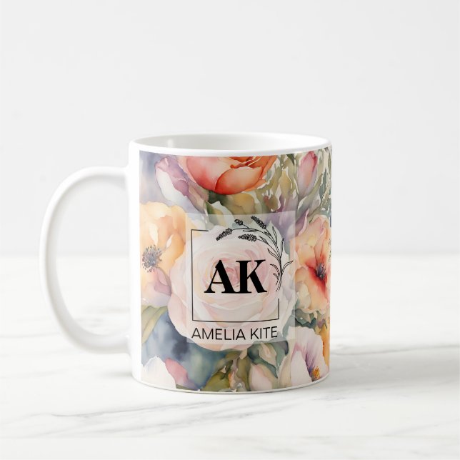 Elegant blommonogrammugg – perfekt bröllopsgåva kaffemugg (Vänster)