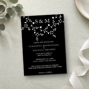 Elegant blommonogramram i svart vitt inbjudningar