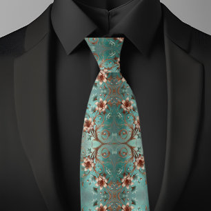 Elegant Blommönster av koppar och turkos Slips