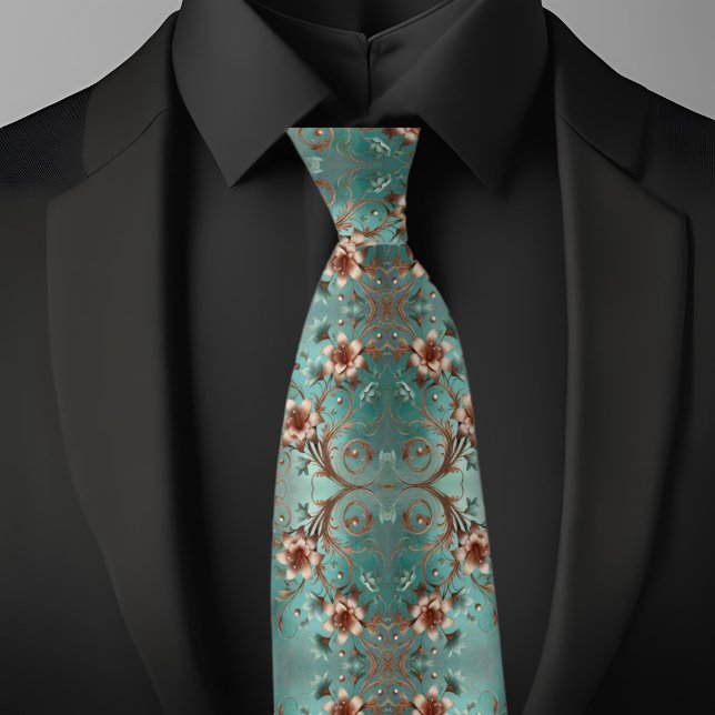 Elegant Blommönster av koppar och turkos Slips (Skapare uppladdad)