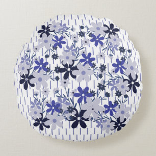 Elegant blommönster blå lila violett rund kudde