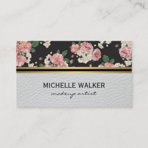 Elegant Blommönster Guld Metallic Trim Marble Visitkort