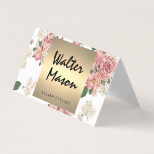 Elegant Blommönster Guld Trim Square Visitkort