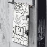Elegant Blommönster Initialt monogram Kökshandduk<br><div class="desc">Elegant Blommönster Initial Monogram kökshandduk. Lägg till lite elegans i ditt kök med den här personligen monokulturen trefaldig handduk. Med en chic med kvadratiska detaljer som ramar monogrammet och namn visningar handduken ett vackert, svartvitt botaniskt blommönster som inspirerats av högkvalitativa konstruktioner. Blandningen av fet serif och delikat skript typsnitt ger...</div>