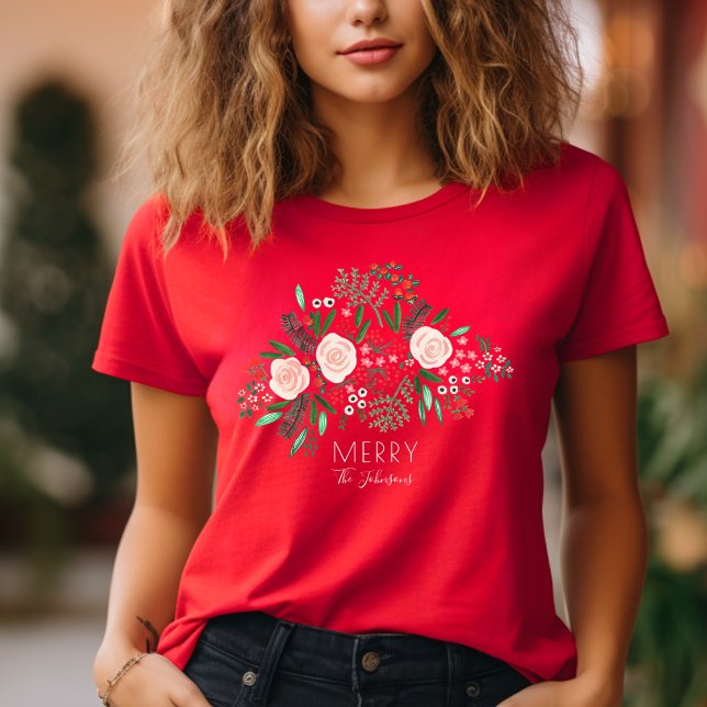 Elegant Blommönster jul Helgdag T Shirt (Elegant Floral Pattern Christmas Holiday T-Shirt)