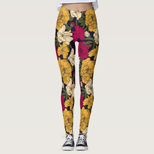 Elegant blommönster leggings (Framsida)