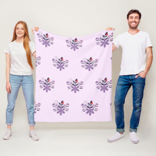 Elegant blommönster lila violett grått-röd fleecefilt